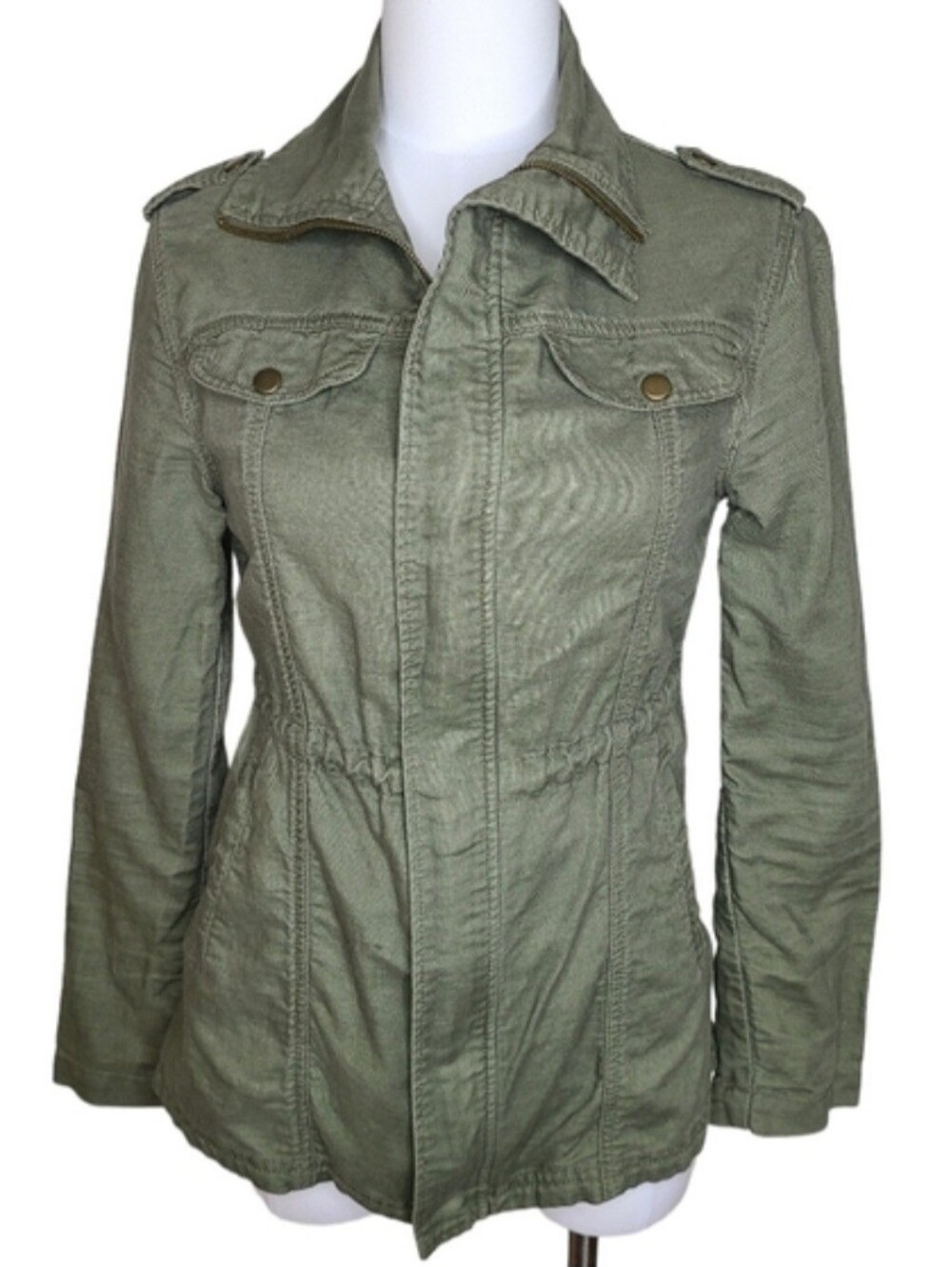 Gianni Bini Anorak Army Green Military Utility Lightweight Linen Jacket XS